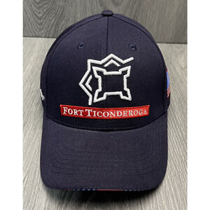 Fort Ticonderoga Hat Cap Strap Back Navy Blue Embroidered American Flag Mens